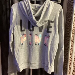 PINK Victoria's Secret Gray Love Hoodie EUC! Cute 😋
